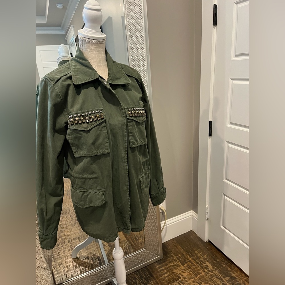Saks 5th Ave 548 casual studded army green jacket